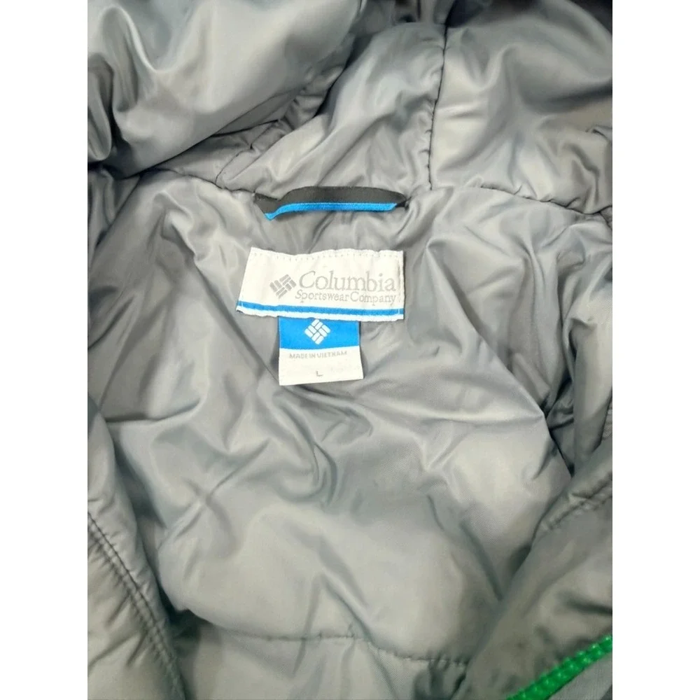 Columbia Kids L Hooded Puffer Jacket Full Zip Green/Gray Ski Winter